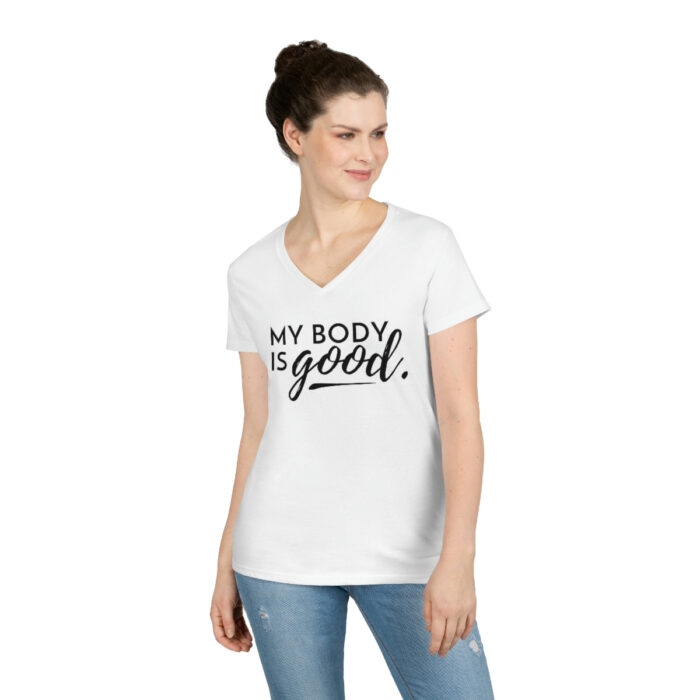 My Body is Good // Ladies' V-Neck T-Shirt - Image 6